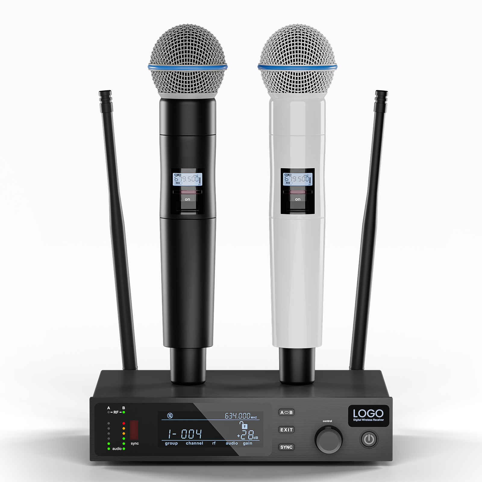 BASN UHF Dual Channel Wireless Microphone System, Handheld Mics for Stage, Karaoke, Weddings, DJ, an