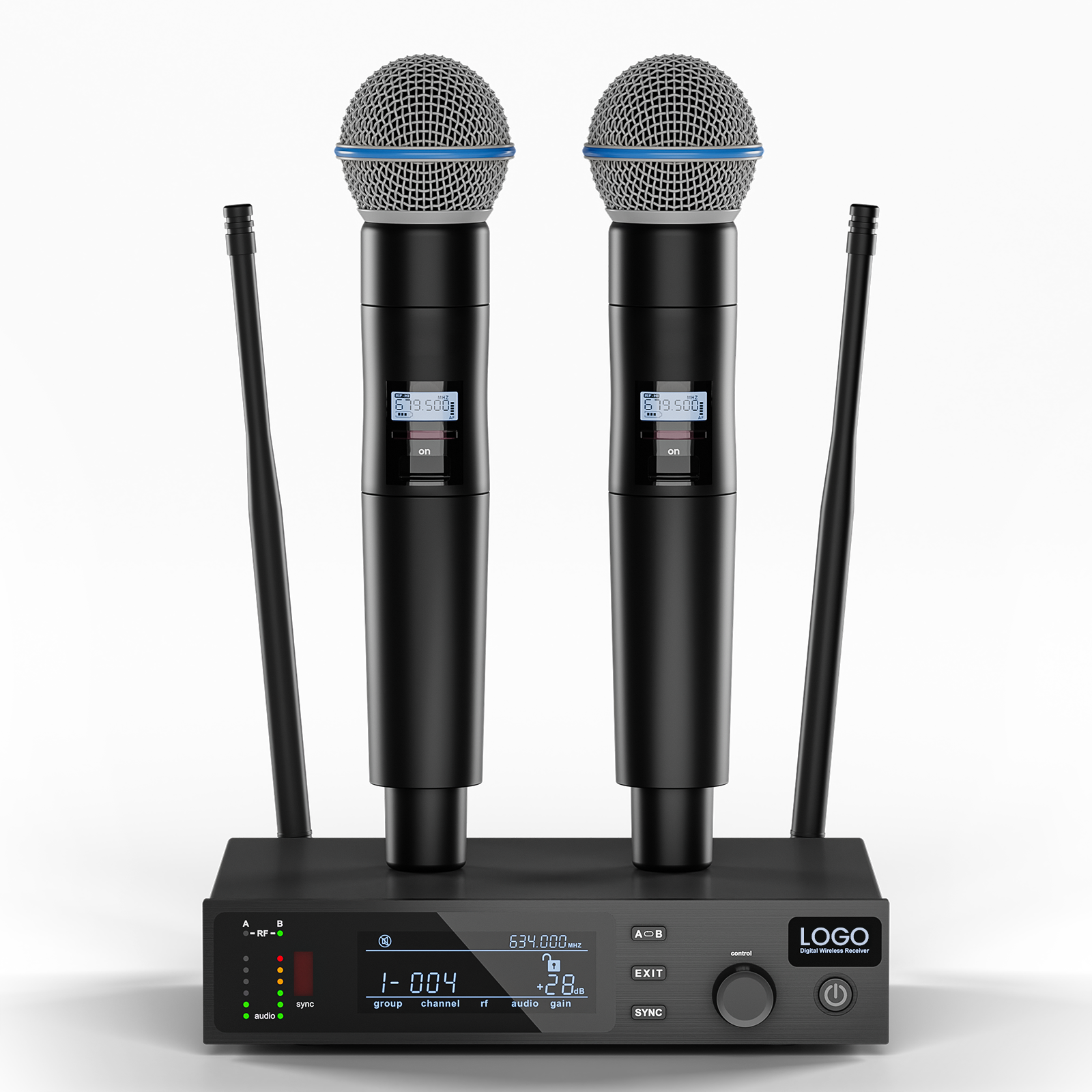BASN UHF Dual Channel Wireless Microphone System, Handheld Mics for Stage, Karaoke, Weddings, DJ, an(3)